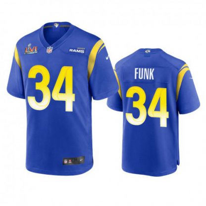 Los Angeles Los Angeles Rams #34 Jake Funk Men's Super Bowl LVI Patch Nike Game NFL Jersey - Royal