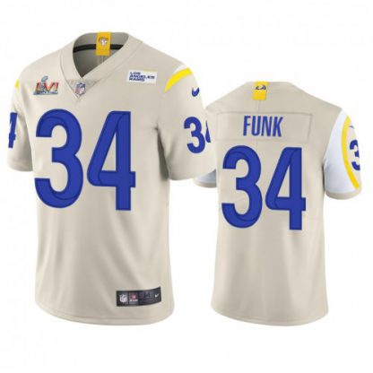 Los Angeles Los Angeles Rams #34 Jake Funk Men's Super Bowl LVI Patch Nike Vapor Limited NFL Jersey - Bone
