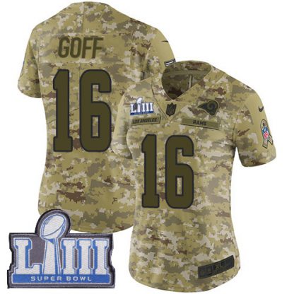 Nike Los Angeles Rams #16 Jared Goff Camo Super Bowl LIII Bound Women's Stitched NFL Limited 2018 Salute to Service Jersey