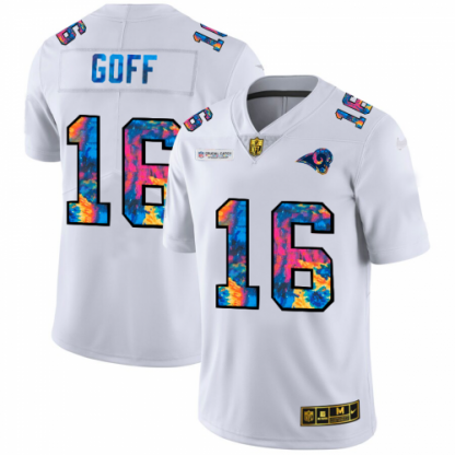 Los Angeles Los Angeles Rams #16 Jared Goff Men's White Nike Multi-Color 2020 NFL Crucial Catch Limited NFL Jersey