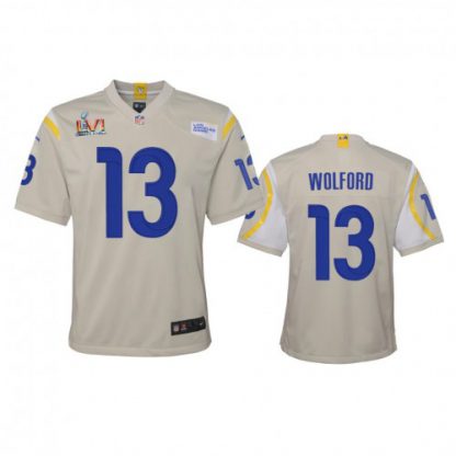 Los Angeles Los Angeles Rams #13 John Wolford Youth Super Bowl LVI Patch Nike Game NFL Jersey - Bone