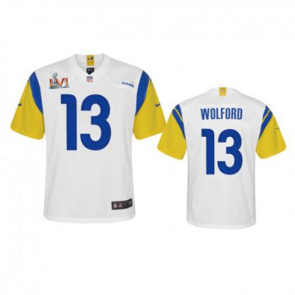 Los Angeles Los Angeles Rams #13 John Wolford Youth Super Bowl LVI Patch Nike Alternate Game NFL Jersey - White