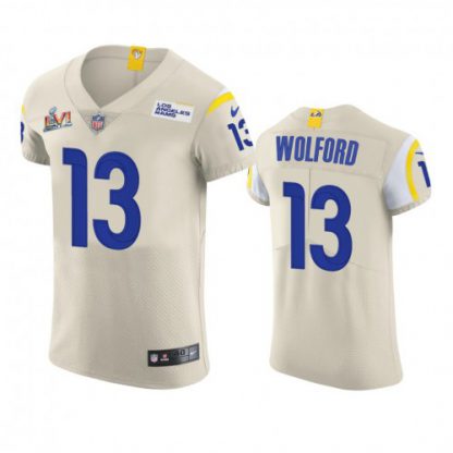 Los Angeles Los Angeles Rams #13 John Wolford Men's Super Bowl LVI Patch Nike Vapor Elite Player NFL Jersey - Bone