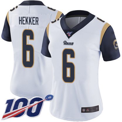 Nike Los Angeles Rams #6 Johnny Hekker White Women's Stitched NFL 100th Season Vapor Limited Jersey