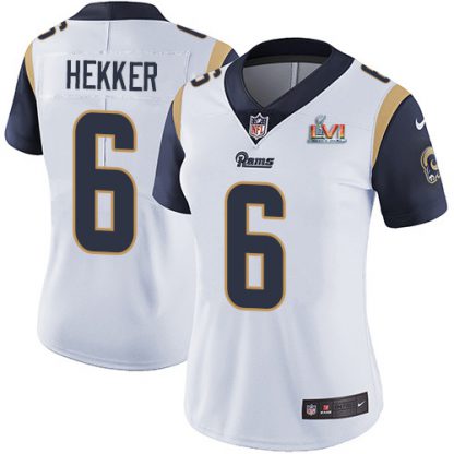 Nike Los Angeles Rams #6 Johnny Hekker White Super Bowl LVI Patch Women's Stitched NFL Vapor Untouchable Limited Jersey