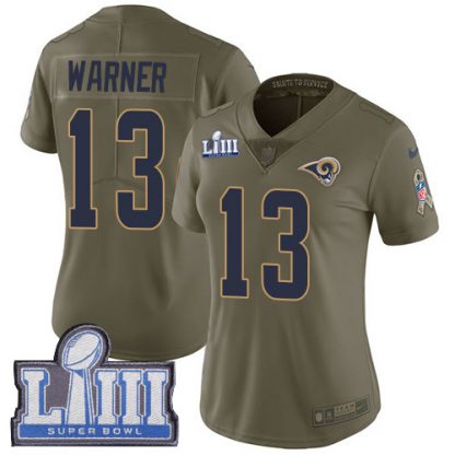 Nike Los Angeles Rams #13 Kurt Warner Olive Super Bowl LIII Bound Women's Stitched NFL Limited 2017 Salute to Service Jersey