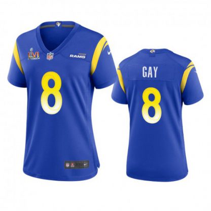Los Angeles Los Angeles Rams #8 Matt Gay Women's Super Bowl LVI Patch Nike Game NFL Jersey - Royal