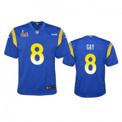 Los Angeles Los Angeles Rams #8 Matt Gay Youth Super Bowl LVI Patch Nike Game NFL Jersey - Royal