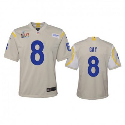 Los Angeles Los Angeles Rams #8 Matt Gay Youth Super Bowl LVI Patch Nike Game NFL Jersey - Bone