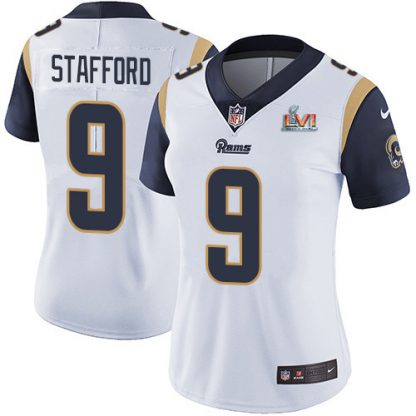 Nike Los Angeles Rams #9 Matthew Stafford White Super Bowl LVI Patch Women's Stitched NFL Vapor Untouchable Limited Jersey