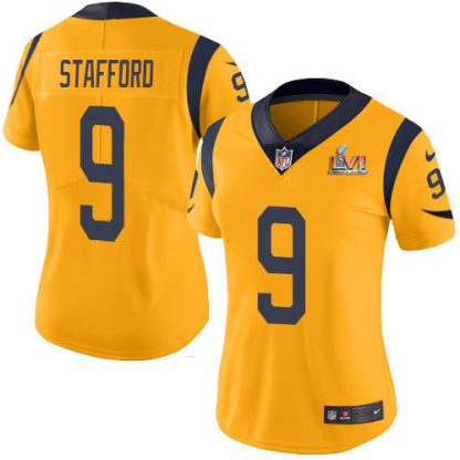 Nike Los Angeles Rams #9 Matthew Stafford White Super Bowl LVI Patch Women's Stitched NFL Vapor Untouchable Limited Jersey
