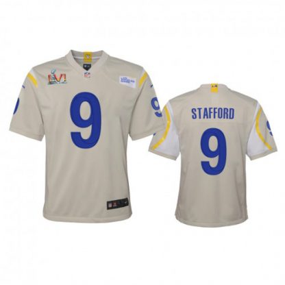 Los Angeles Los Angeles Rams #9 Matthew Stafford Youth Super Bowl LVI Patch Nike Game NFL Jersey - Bone