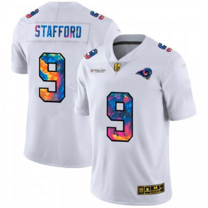 Los Angeles Los Angeles Rams #9 Matthew Stafford Men's White Nike Multi-Color 2020 NFL Crucial Catch Limited NFL Jersey