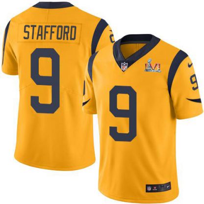 Nike Los Angeles Rams #9 Matthew Stafford Gold Super Bowl LVI Patch Men's Stitched NFL Limited Rush Jersey