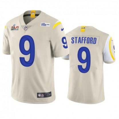 Los Angeles Los Angeles Rams #9 Matthew Stafford Men's Super Bowl LVI Patch Nike Vapor Limited NFL Jersey - Bone