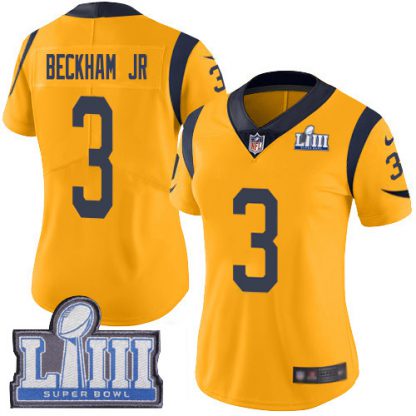 Nike Los Angeles Rams #3 Odell Beckham Jr. Gold Super Bowl LIII Bound Women's Stitched NFL Limited Rush Jersey