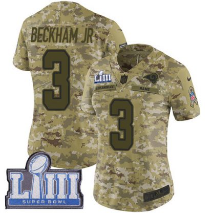 Nike Los Angeles Rams #3 Odell Beckham Jr. Camo Super Bowl LIII Bound Women's Stitched NFL Limited 2018 Salute to Service Jersey