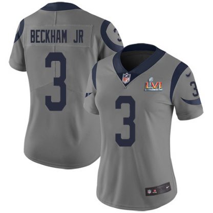Nike Los Angeles Rams #3 Odell Beckham Jr. Gray Super Bowl LVI Patch Women's Stitched NFL Limited Inverted Legend Jersey