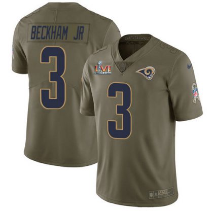 Nike Los Angeles Rams #3 Odell Beckham Jr. Olive Super Bowl LVI Patch Youth Stitched NFL Limited 2017 Salute to Service Jersey