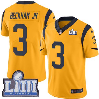 Nike Los Angeles Rams #3 Odell Beckham Jr. Gold Super Bowl LIII Bound Men's Stitched NFL Limited Rush Jersey