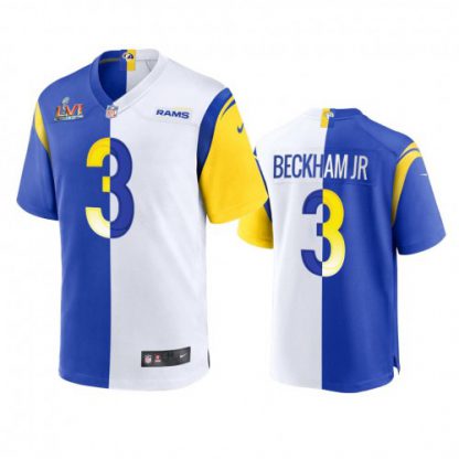 Los Angeles Los Angeles Rams #3 Odell Beckham Jr. Men's Super Bowl LVI Patch Nike Royal White Split Game NFL Limited Jersey