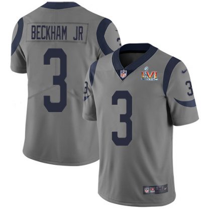 Nike Los Angeles Rams #3 Odell Beckham Jr. Gray Super Bowl LVI Patch Men's Stitched NFL Limited Inverted Legend Jersey