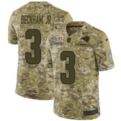 Nike Los Angeles Rams #3 Odell Beckham Jr. Camo Super Bowl LVI Patch Men's Stitched NFL Limited 2018 Salute To Service Jersey