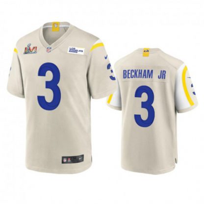 Los Angeles Los Angeles Rams #3 Odell Beckham Jr. Men's Super Bowl LVI Patch Nike Game NFL Jersey - Bone