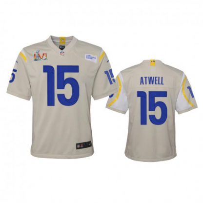 Los Angeles Los Angeles Rams #15 Tutu Atwell Youth Super Bowl LVI Patch Nike Game NFL Jersey - Bone