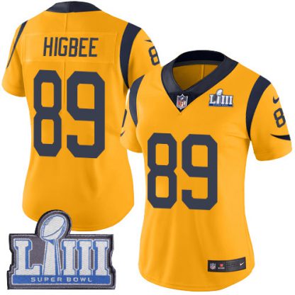 Nike Los Angeles Rams #89 Tyler Higbee Gold Super Bowl LIII Bound Women's Stitched NFL Limited Rush Jersey