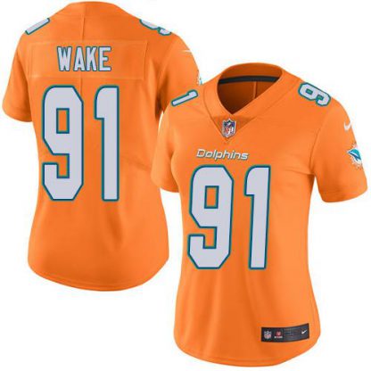 Nike Miami Dolphins #91 Cameron Wake Orange Women's Stitched NFL Limited Rush Jersey