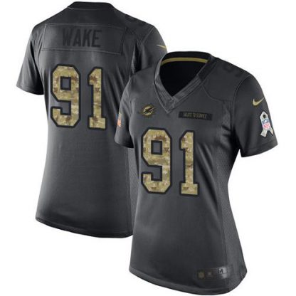 Nike Miami Dolphins #91 Cameron Wake Black Women's Stitched NFL Limited 2016 Salute to Service Jersey