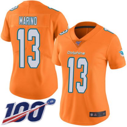 Nike Miami Dolphins #13 Dan Marino Orange Women's Stitched NFL Limited Rush 100th Season Jersey