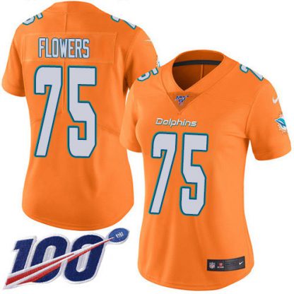 Nike Miami Dolphins #75 Ereck Flowers Orangen Women's Stitched NFL Limited Rush 100th Season Jersey
