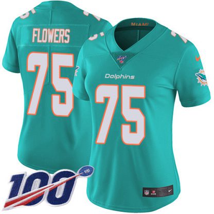 Nike Miami Dolphins #75 Ereck Flowers Aqua Green Team Color Women's Stitched NFL 100th Season Vapor Untouchable Limited Jersey