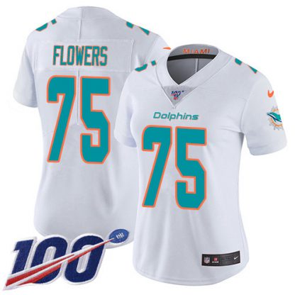 Nike Miami Dolphins #75 Ereck Flowers White Women's Stitched NFL 100th Season Vapor Untouchable Limited Jersey