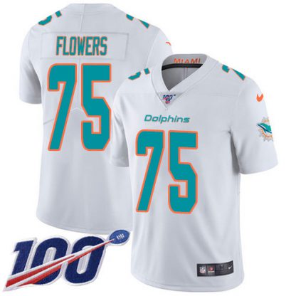 Nike Miami Dolphins #75 Ereck Flowers White Men's Stitched NFL 100th Season Vapor Untouchable Limited Jersey