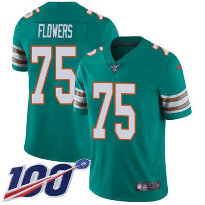 Nike Miami Dolphins #75 Ereck Flowers Aqua Green Alternate Men's Stitched NFL 100th Season Vapor Untouchable Limited Jersey