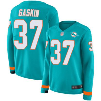 Nike Miami Dolphins #37 Myles Gaskin Aqua Green Team Color Women's Stitched NFL Limited Therma Long Sleeve Jersey