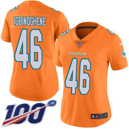 Nike Miami Dolphins #46 Noah Igbinoghene Orangen Women's Stitched NFL Limited Rush 100th Season Jersey