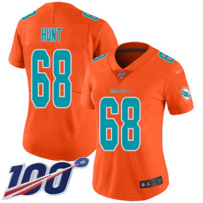 Nike Miami Dolphins #68 Robert Hunt Orange Women's Stitched NFL Limited Inverted Legend 100th Season Jersey