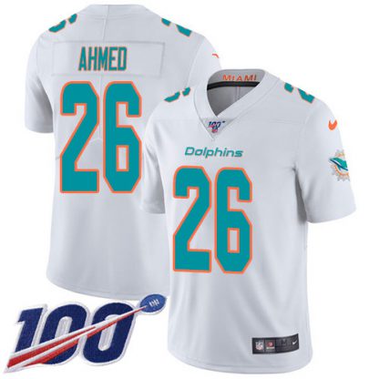 Nike Miami Dolphins #26 Salvon Ahmed White Men's Stitched NFL 100th Season Vapor Untouchable Limited Jersey