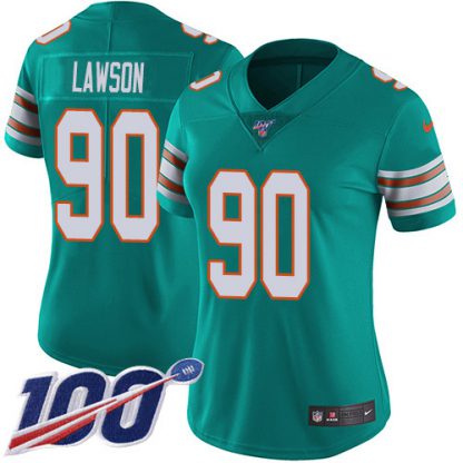 Nike Miami Dolphins #90 Shaq Lawson Aqua Green Alternate Women's Stitched NFL 100th Season Vapor Untouchable Limited Jersey