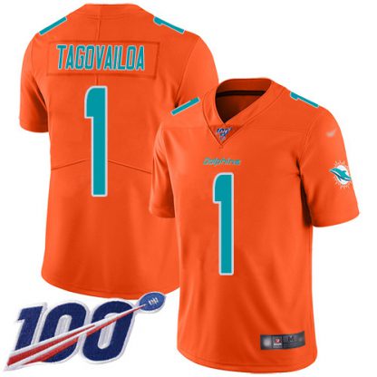 Nike Miami Dolphins #1 Tua Tagovailoa Orange Men's Stitched NFL Limited Inverted Legend 100th Season Jersey