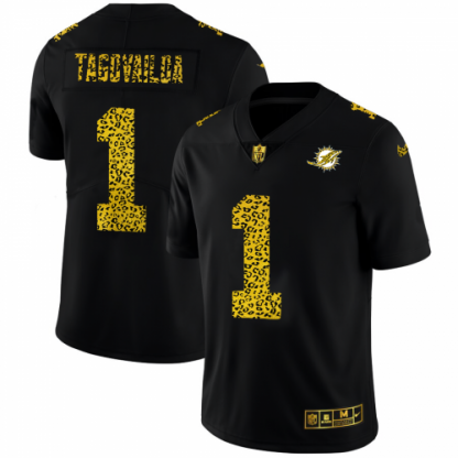 Miami Miami Dolphins #1 Tua Tagovailoa Men's Nike Leopard Print Fashion Vapor Limited NFL Jersey Black