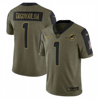 Miami Miami Dolphins #1 Tua Tagovailoa Olive Nike 2021 Salute To Service Limited Player Jersey
