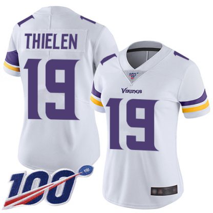 Nike Minnesota Vikings #19 Adam Thielen White Women's Stitched NFL 100th Season Vapor Limited Jersey