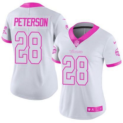 Nike Minnesota Vikings #28 Adrian Peterson White/Pink Women's Stitched NFL Limited Rush Fashion Jersey