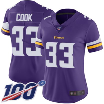 Nike Minnesota Vikings #33 Dalvin Cook Purple Team Color Women's Stitched NFL 100th Season Vapor Limited Jersey