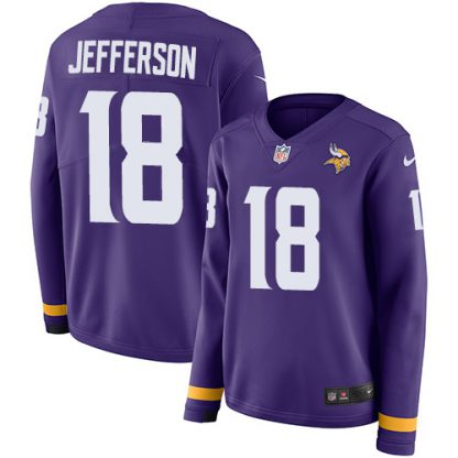 Nike Minnesota Vikings #18 Justin Jefferson Purple Team Color Women's Stitched NFL Limited Therma Long Sleeve Jersey